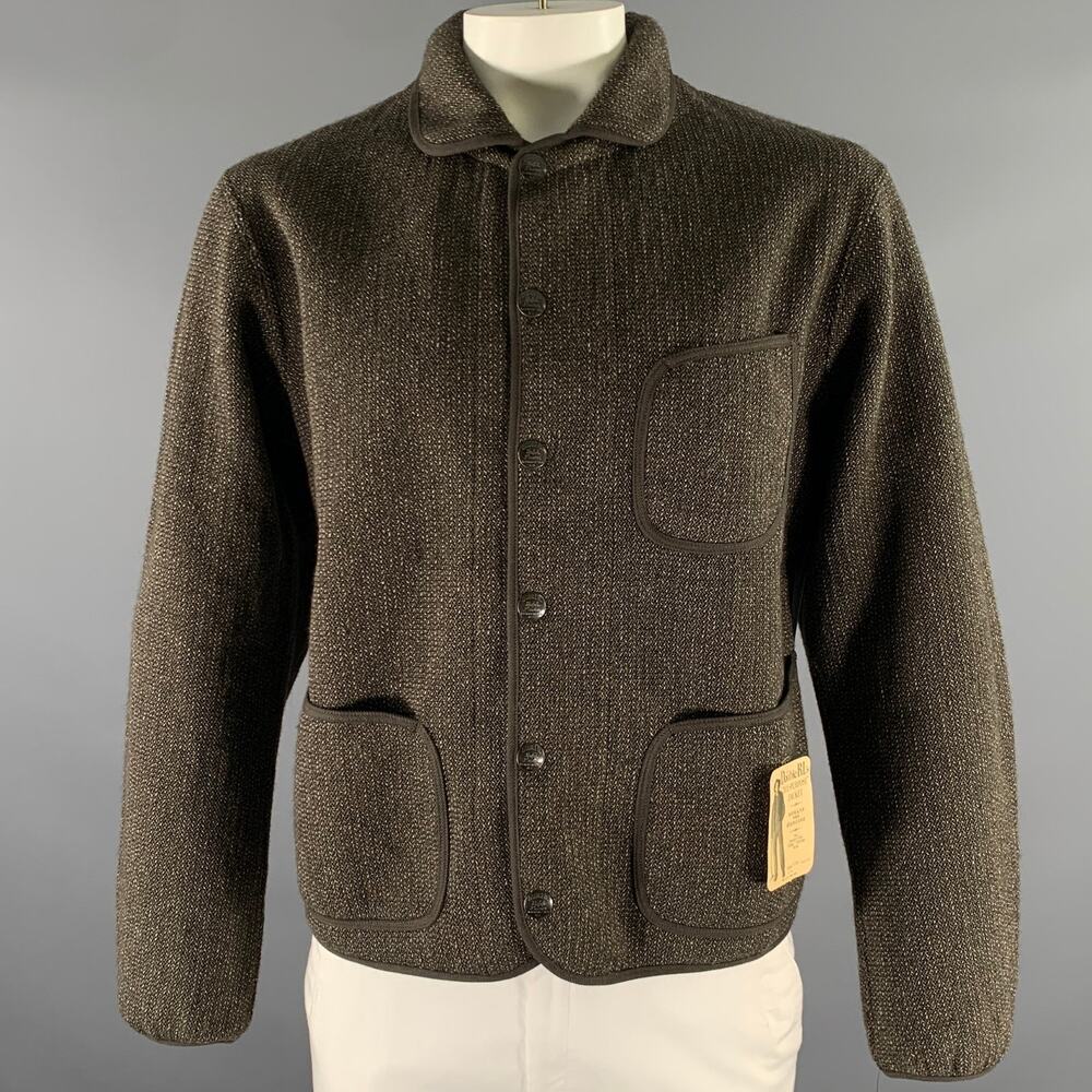 RRL by RALPH LAUREN Size L Green Grey Knit Wool Cotton Snap Button Jacket - Picture 1 of 10
